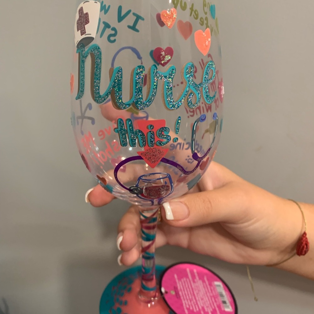 Lolita Nurse Themed Cocktail Glass with Pink Base. Hand painted for a Nurse.